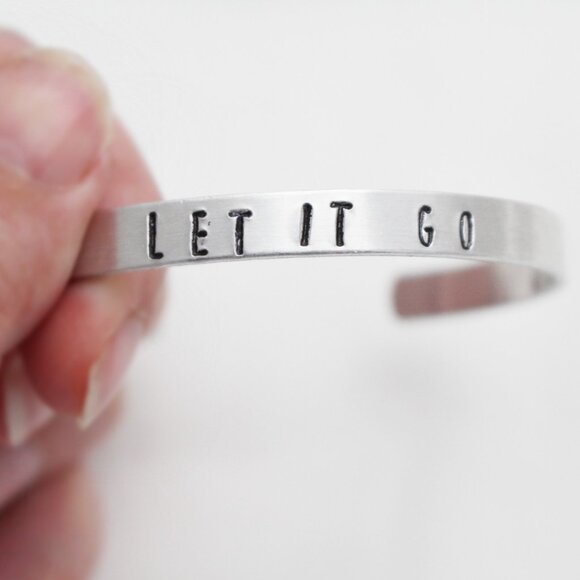 Let It Go - Hand Stamped Anodized Aluminum Bangle - Adjustable - Picture 1 of 11